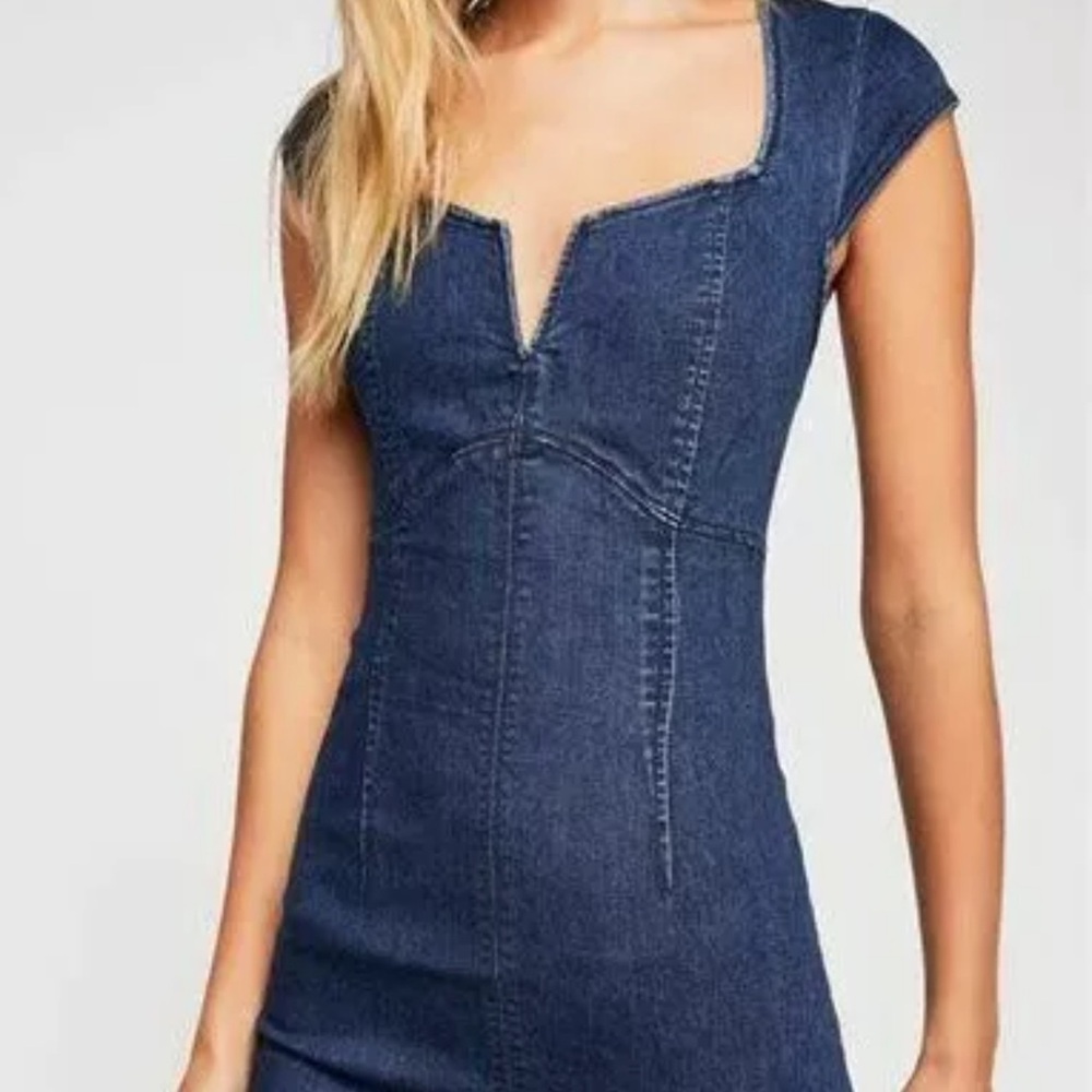 Free People Stretch Denim Mini Body con Dress XS excellent condition